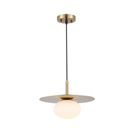 BYOLIIMA Modern Globe Pendant Lighting Milky White Glass Shade Brass Gold Farmhouse Pendant Light 11.81" Dome Industrial Mid Century Hanging Ceiling Light Fixture Kitchen Island Dinning Room Bedroom