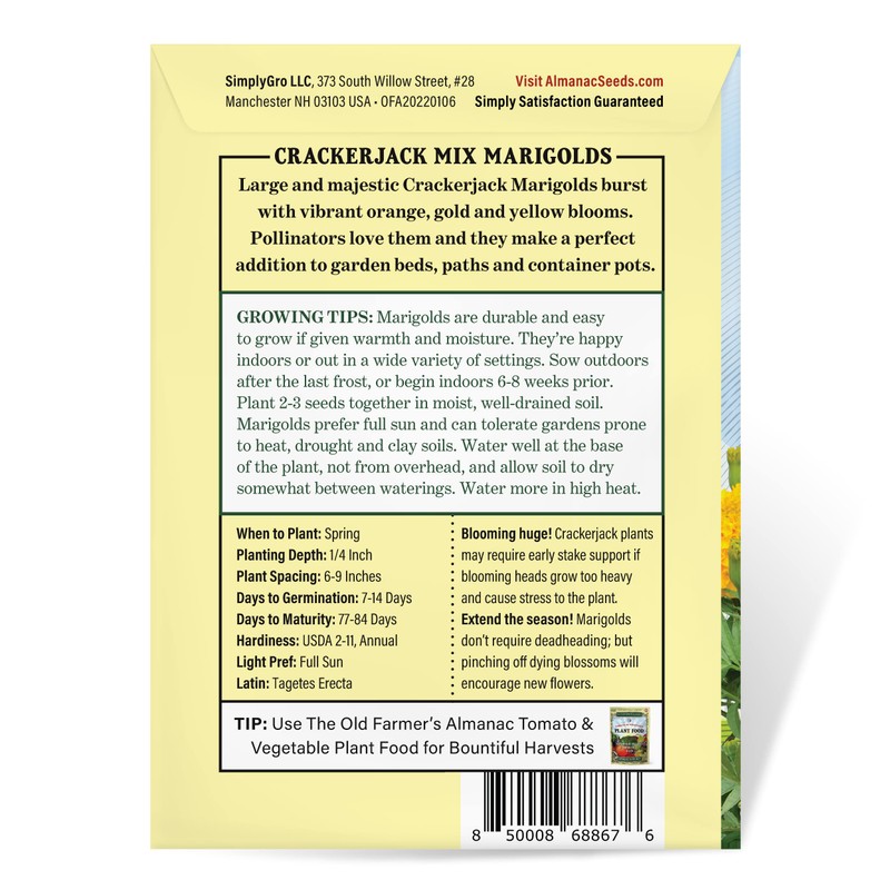 The Old Farmer's Almanac Marigold Seeds (Crackerjack Mix) - Approx
