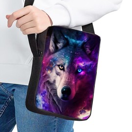 HELLHERO Galaxy Wolf Purse Small Crossbody Bag Shoulder Messenger Bags Clutch Handbag Storage Pouch Travel Flight Sling Bag for Women Men Son Daughter Outdoor Shopping Workout Trip