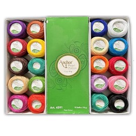 Colourful Anchor Crochet Yarn 20 Balls - Pearl 100% Cotton Embroidery Balls - Each Thread Ball Weighs (10g/0.35oz) 85 Mtr Approx Cotton Yarn Pack of 20 Assorted Coloured