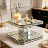 GIMORRTO Mirrored Display Riser with Rhinestone Trim, Two-Tier Square Stand,