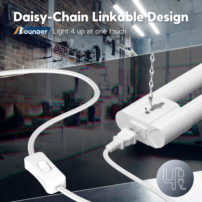 BBOUNDER 10 Pack Linkable LED Utility Shop Light, 4400 LM,