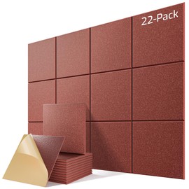 22 Pack Self-Adhesive Acoustic Panels, 12" X 12" X 0.4" High-Density Sound Proof Foam Panels for Walls, Soundproof Wall Panels for Home & Office (Red)