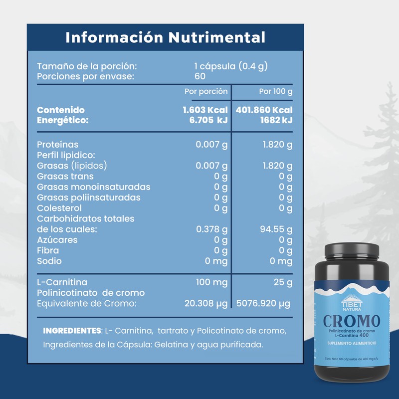TIBET NATURA - Cromo Con L-Carnitina - Suplemento Alimenticio Con