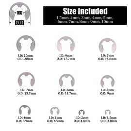 Hilitchi 300-Pcs 304 Stainless Steel E-Clip Circlip External Retaining Ring Assortment Set