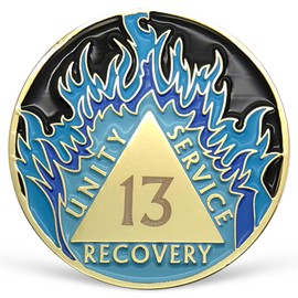 13 Year Sobriety Chip Blue Flames Sober Coin AA Recovery Medallion Affirmation Sobriety Gifts for Men Women Alcoholics Anonymous Recovery Gifts Anniversary Token