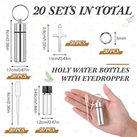 Tandefio 20 Sets Holy Water Bottles Anointing Oil Bottles Catholic Christian Holy Clear Water Bottle with Eyedropper Anointing Oil Container Keychain Cross Pendant Empty Glass Vial Precision Dropper
