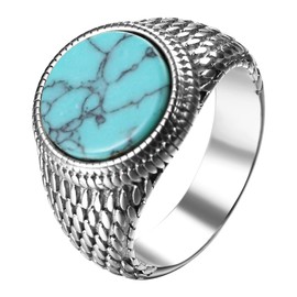 Oidea Retro Turquoise Signet Rings for Men: Stainless Steel Men's Rings Cocktail Party Biker Pinky Thumb Band Engagement Wedding Statement Ring Jewelry Gifts Silver Size 10