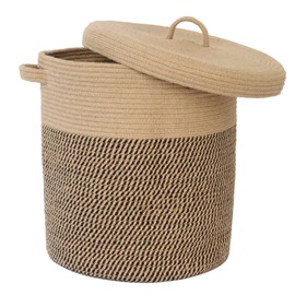 Extra Large Storage Basket with Lid 60L, 16"Wx18"H Woven Laundry Hamper Basket with Handle, Jute Rope Wicker Basket Blankets Pillows Storage in Living Room Baby Nursery, Jute/Black Mix includes Lid