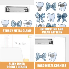 Dentist Clipboard Folio for Office Classroom, Dental Office Supplies, Dentist Gifts Padfolio with Metal Clip for Nurses Students Women, 9.1x12.4 in