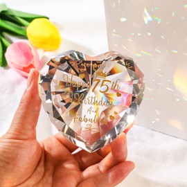 75th Birthday Gifts for Women Heart Crystal Keepsake Etched Happy 75 Years Birthday and Fabulous Presents for Nan Friends