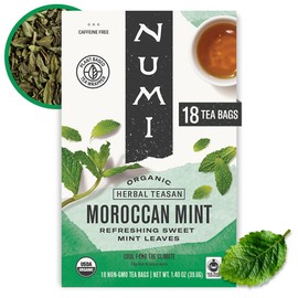 Numi Organic Moroccan Mint Tea, 18 Herbal Tea Bags, Microplastic Free, Antioxidants for Calm and Clarity