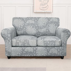 SearchI Sofa Cover Couch Covers, 3 Pieces Sofa Slipcover with 2 Separate Cushion Covers Stretch Soft Furniture Protector for Living Room Couch Cover for Pets Kids(Loveseat, White Plants)