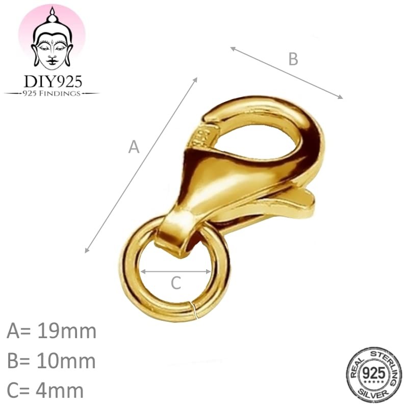 My-Bead Lobster Clasp 19 mm 925 Sterling Silver 24 Carat