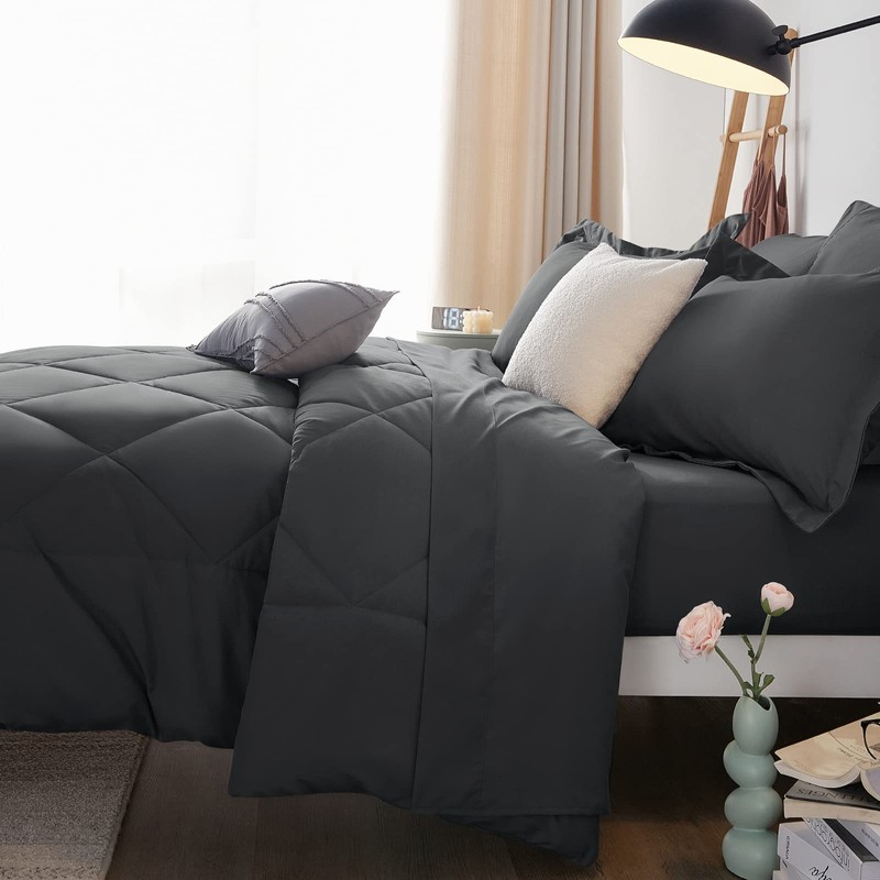 CozyLux Queen Comforter Set Dark Grey - Bed in a
