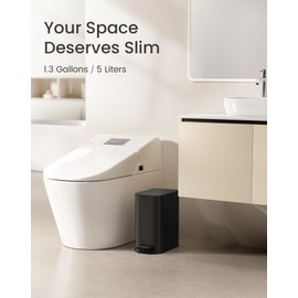 Cesun Small Bathroom Trash Can with Lid Soft Close, Step Pedal, 5 Liter / 1.3 Gallon Stainless Steel Garbage Can with Removable Inner Bucket, Waste Basket for Bathroom, Bedroom (Matte Black)