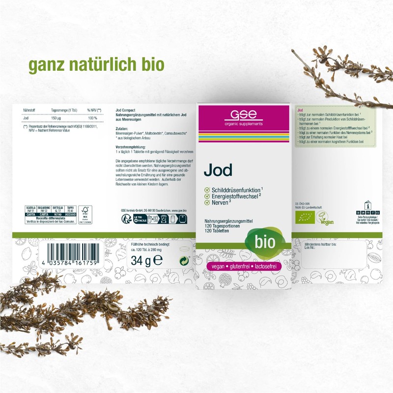GSE Jod Compact Tabletten, 100% hochdosiertes Jod aus Pflanzen, ohne