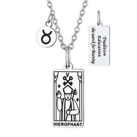 Suplight Tarot Card Necklace Horoscope Chain Stainless Steel Lucky Rectangle Amulet Charm Pendant for Tarot and Horoscope Lovers, Silver/Gold, 45 + 5 cm Chain Length, Silver, stainless steel