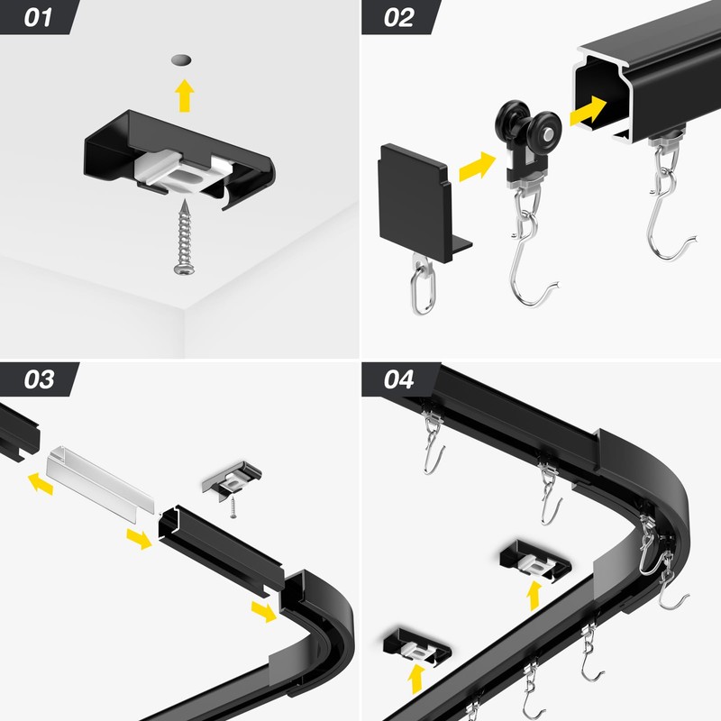 Room divider Ceiling Track set for Curtains with hooks, Corner