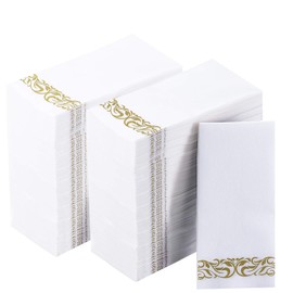 Vplus 400 Pack Paper Napkins Guest Towels Disposable Premium Quality 3-ply Dinner Napkins Disposable Soft, Absorbent, Perfect for Kitchen, Wedding, Parties, Dinners or Events (Gold)