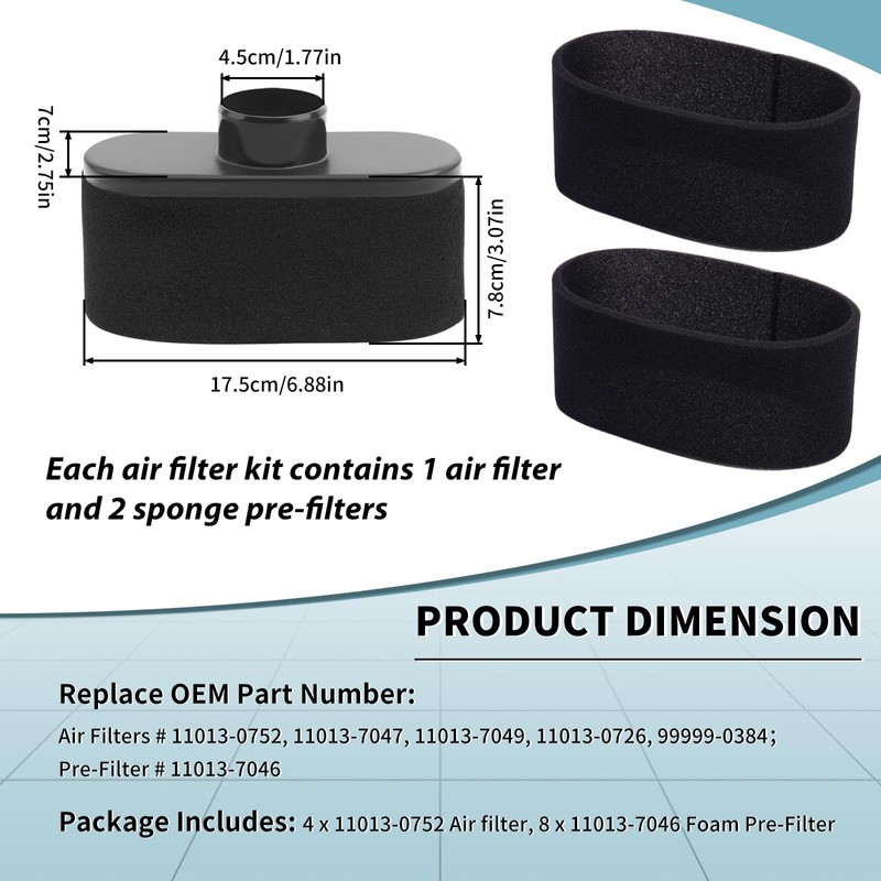 LSJWLY 4 Pack 11013-0752 Air Filter for Kawasaki FR691V FR651V