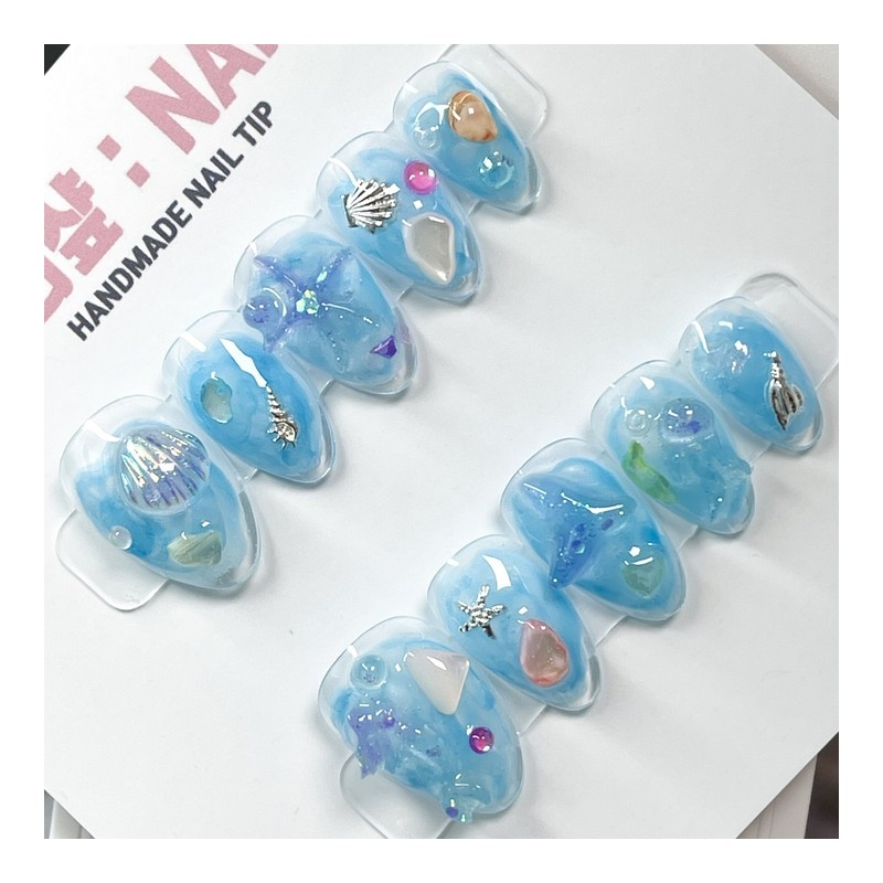 Handmade nail tips in the undersea world - Coffin /