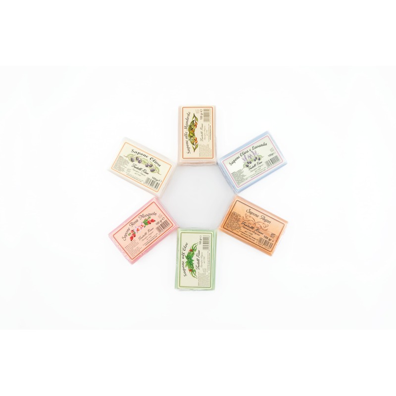 Seifen-Set mit pflanzlichen Ölen, Duft Aloe/Olive/Lavendel/Mandel/Mosqueta/Argan – 6 Stück