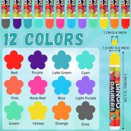 Crtiin 48 Pack Assorted Colors Set of Bingo Daubers in 12 Colors Dot Markers 12 Ml/ 0.4oz Bingo Supplies Dot Paint Markers for Art and Crafts Painting Supplies Drawing Coloring Class Gift