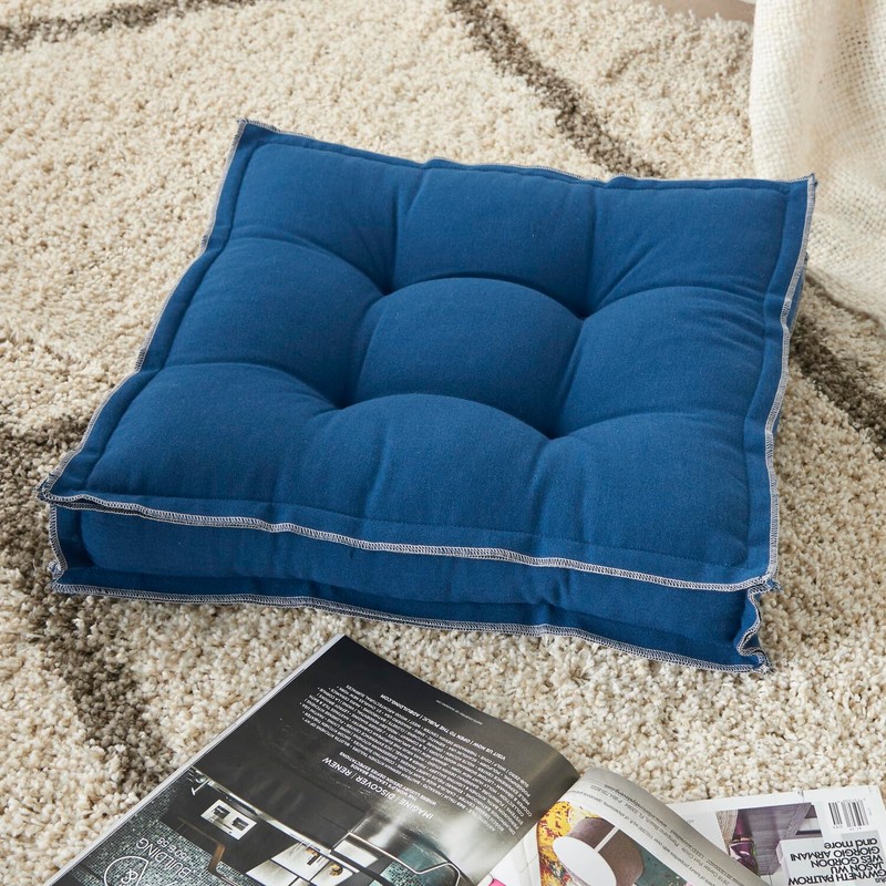 Mina Victory Outdoor Pillows Flange Seat Cushion Navy 18" X