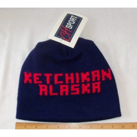 CH Sport (The College House, Inc.) WINTER WEIGHT SPORT NAVY BLUE KNIT CAP WITH KETCHIKAN, ALASKA LOGO IN TRUE RED