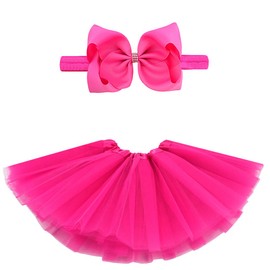 BGFKS 5 Layered Toddlers Tulle Tutu Skirt for Girls with Headband for Baby Girl 0 to 36 Months (Hot Pink, S,0-6 Months)