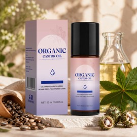 Organic Castor Oil Roll On Cold Pressed for Face,Hair,Brows, 1.7 fl oz