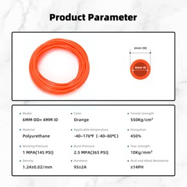 CGELE Pneumatic Tubing Orange PU Air hose Pipe Tube Kit 6mm OD 4mm ID 39.4ft/12 Meter for Air Line or Fluid Transfer…