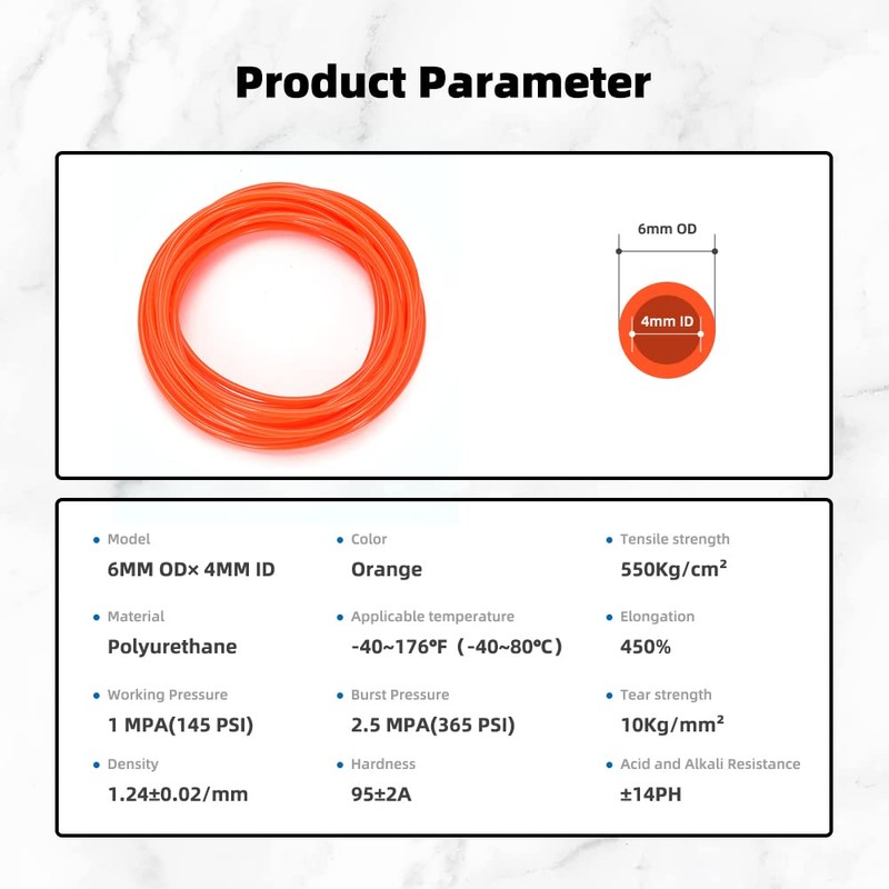 CGELE Pneumatic Tubing Orange PU Air hose Pipe Tube Kit