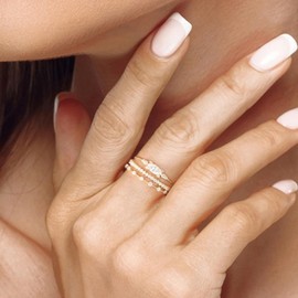 Atiptu Gold Stackable Rings for Women 14k Gold Plated Small Ring Gold Dainty Rings Fashion Knuckle Cubic Zirconia Gold Rings Set Women Jewelry Gifts (Gold, 8)