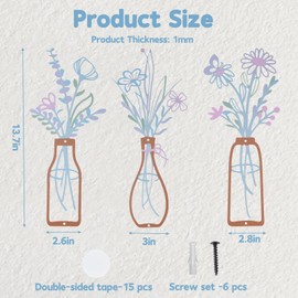 HOMMDECO Colored Metal Vase Wall Decoration 3 PCS Wall Art 3D Cutout Design Waterproof Wrought Iron for Bathroom Living Room Bedroom Studio Kitchen Country Farmhouse Home Decorations