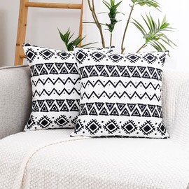 CARRIE HOME Black and White Aztec Western Boho Throw Pillow Covers 18x18 Set of 2, Black Boho Pillows Decorative Throw Pillows 18 x 18, Black Western Boho Decor for Couch Sofa Bed