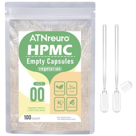 ATNreuro 00 Empty Vegan Capsules with 2 Micro Spoons - 100 Count Empty Vegetarian Capsules - Empty Pill Capsules for Powders Supplements