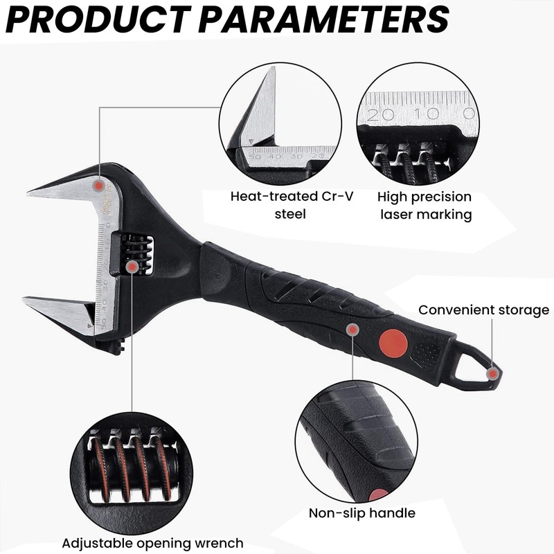Sharp-tec Adjustable Wrench 50mm 10" Wide Jaw Opening Adjustable Wrench