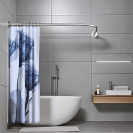 Adjustable Corner Shower Curtain Rod, Stretchable Stainless Steel L Shaped Shower Curtain Rail, Curved Bowed Shower Curtain Pole, Drill Or No Drill, For Bathroo(Size:B 70-95cm X 90-130cm,Color:Silver)