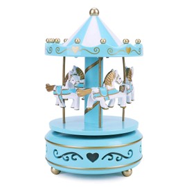 HAOZAIKEJI Carousel Music Box Christmas Luminous Musical Carousel Children Merry-Go-Round Horse Musical Box with Changing Light Wooden Horse Crafts Birthday Present