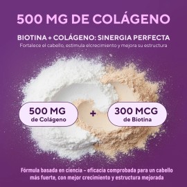 Biotina 300 mcg con Colágeno Hidrolizado 500 mg – Cápsulas Veganas para Cabello, Piel y Uñas – Suplemento Natural de Apoyo Diario – Sin OGM, Sin Gluten, Sin Azúcar – 60 Cápsulas