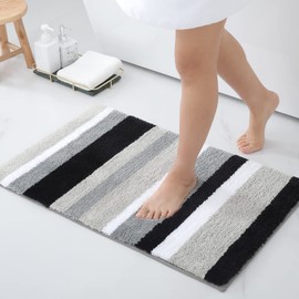 Homaxy Non-Slip Bathroom Rug Soft High-Pile Microfibre Bath Mat Absorbent Bath Rugs Washable Bath Mat – 50 x 80 cm, Black/Grey