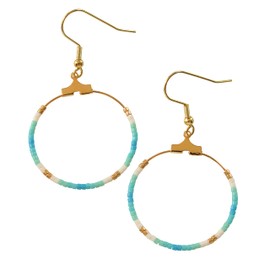 Turquoise Mint Aqua Blue Gold Small Bead Hoop Earrings on Gold-Plated Ear Wires