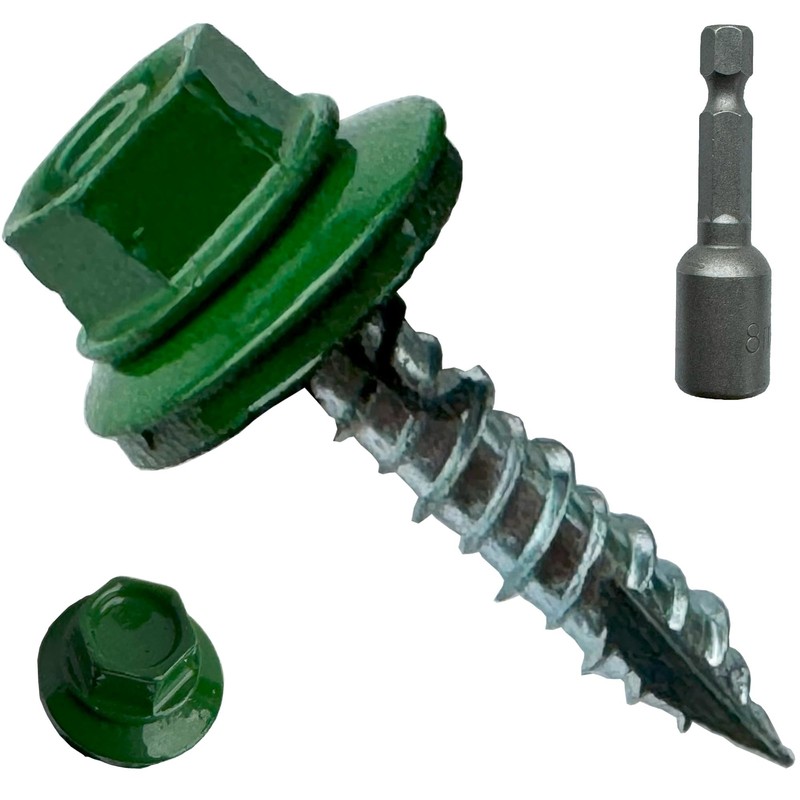 (100) BRAUNY BOY Forest Green - Metal Roofing Screws #10