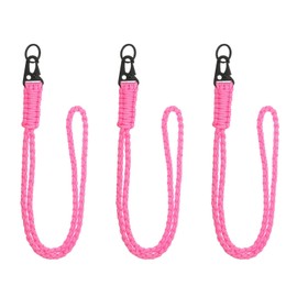 YELARXI Paracord Lanyard, 550 Keychain Lanyard Heavy Duty Necklace Keychains Braided Wrist Strap for Men Women Outdoor Activity Survival Keys Whistle Rope ID Badges (3 Pack, Pink)