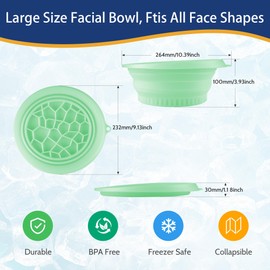 Large Bowl for Face Ice Bath, Foldable Facial Ice Bath with Built-in Icetray, Silicone Ice Bath Bowl, Ice Face Bowl (Green)
