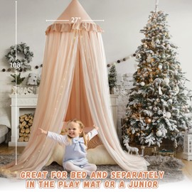 Avrsol Kids Bed Canopy - Princess Girls Fairy Dream Tent, Nursery Room for Crib Children Reading Nook Baby Crib Hanging Curtain Mosquito Net with String Lights, 27''x108''