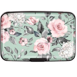 Coco Rossi Mini Credit Card Holder for Women,RFID Blocking Slim Hard Card Case ID Case Travel Wallet, Green Flowers.