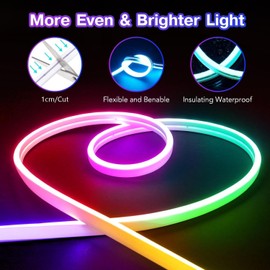 MozkeTo19 Neon LED Light Strip 5M, DIY RGB,with APP Control, Bright COB 120 LED/M, IP65 Waterproof Neon LED Light Strip for Bedroom. (5m)